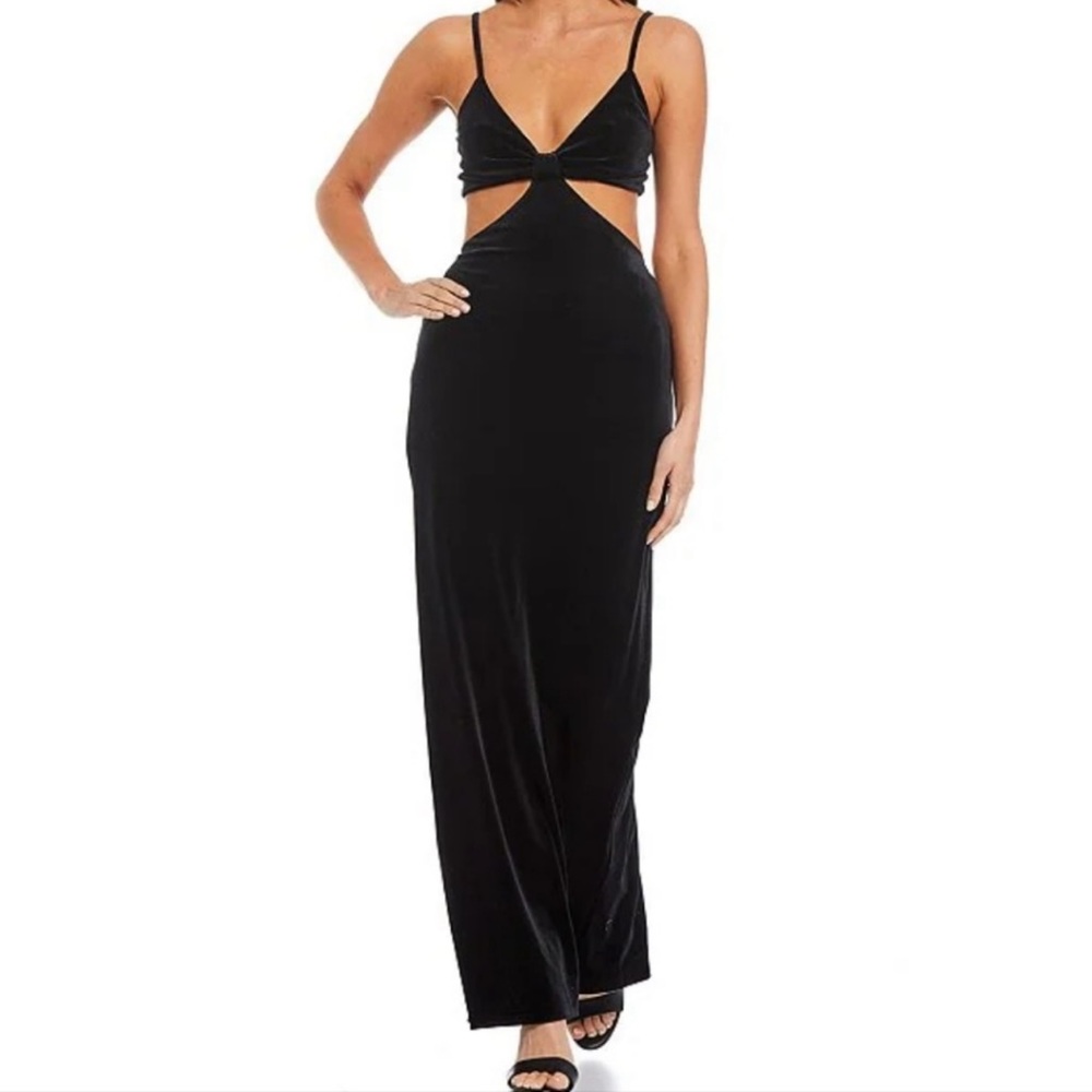 Yelena Velvet Cut Out Spaghetti Strap V-Neck Sleeveless Back Slit Maxi Dress